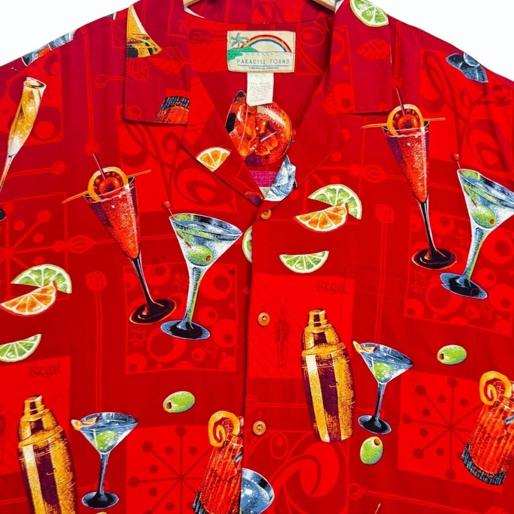 Vintage 80s Paradise Found Hawaiian Shirt Mens XL Happy Hour Martinis Cocktails
